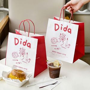 Sacs en papier kraft écologiques blancs et bruns avec logo personnalisé pour l'emballage à emporter des restaurants, pour le café, la restauration rapide, les sushis - Product Image 2