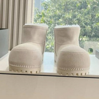 Sepatu Bot Ski Platform Hangat Unisex Pria Wanita Mewah Buatan Produsen, Sol Tebal Vintage, Ujung Besar, Kulit Asli, Sepatu Bot Salju Wanita Setengah Tinggi