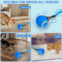 Balle interactive intelligente en silicone pour chat, semi-automatique, rechargeable, avec 3 queues interchangeables et 2 vitesses