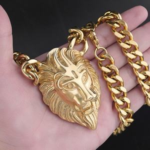 Collar de cadena cubana gruesa estilo Miami de acero de titanio con diseño de león, estilo hip-hop, para hombre y mujer, para parejas - Product Image 1