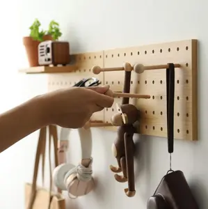 Wooden Pegboard Modular Display Organization Storage Wall Hooks Shelf