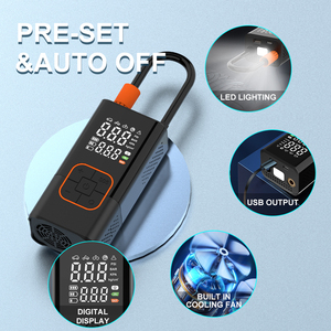 Meilleure vente <span class=keywords><strong>sans</strong></span> <span class=keywords><strong>fil</strong></span> double numérique 17mm 150psi <span class=keywords><strong>gonfleur</strong></span> de <span class=keywords><strong>pneu</strong></span> 4000mAh ABS pompe à compresseur d'air électrique - Product Image 5