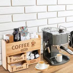 Wooden Coffee <b>Storage</b> <b>Box</b> With <b>Drawers</b> Double Layer Solid Wood Organizer For Kitchen Counter Bar Use - Product Image 1
