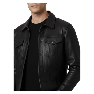 Veste en cuir de mouton noir artisanale de luxe pour homme |   Veste d'hiver en cuir véritable coupe-vent à séchage rapide - Product Image 3