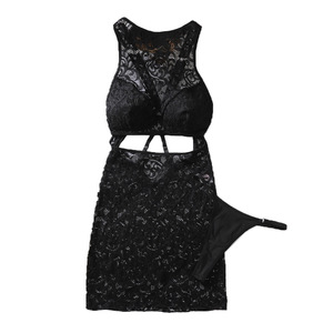 Nouvelle Robe de Nuit Sexy et Chic en Dentelle Noire Brodé, Col Montant, Sans Manches, Lingerie Séduisante - Product Image 6