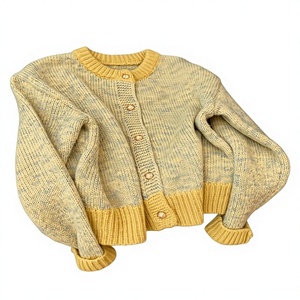 <span class=keywords><strong>Cardigan</strong></span> en tricot de style décontracté à boutons simples en polypropylène jaune coréen pour femmes, printemps, petit modèle pour hommes - Product Image 1