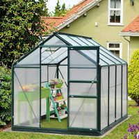 Grande serre de jardin de 6x8 pieds cadre en aluminium décoration vert foncé pour plantes couverture nature fenêtre en bois pour plantes
