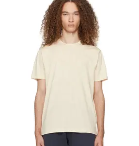 Camiseta de corte regular de Jersey de algodón sin teñir Lisa personalizada 100% algodón beige camiseta hombres