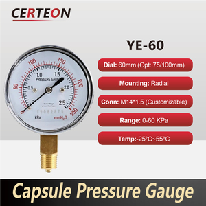 YE‑60 Medidor de presión de diafragma gas y vacío baja presión montaje radial M14 G3/8 rosca kPa manómetro presión - Product Image 2