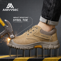 AIMVVSEC – chaussures de sécurité isolées 10KV pour hommes, bottes de travail en cuir suédé imperméables à bout en acier, résistantes aux perforations, chaussures industrielles en Kevlar