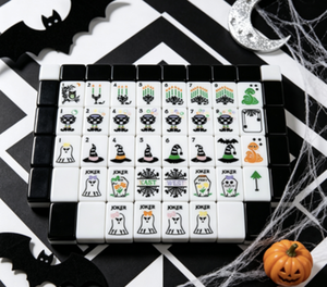 Set di Lusso di Tessere Mahjong Americane per Halloween, 160 Pezzi, 2 Strati, in Acrilico Inciso con Design <span class=keywords><strong>Hocus</strong></span> <span class=keywords><strong>Pocus</strong></span> per Serate di Gioco e Regali - Product Image 1