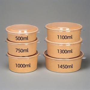 Solid white coated paper Commercial takeaway <b>containers</b> Food grade disposable Round paper bowls - Product Image 2