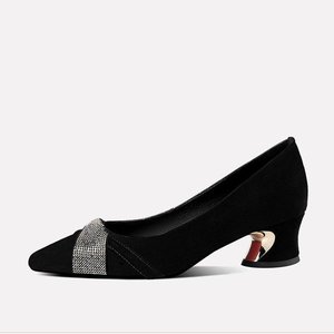 Black Women's Pumps With Rhinestone Toe, Low Block Heel, Comfortable Office Shoes for Work and Formal Wear, Size 35-40 - Product Image 5