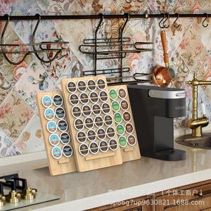Estante de almacenamiento de cápsulas de café de bambú, estante de almacenamiento de ingredientes para despensa de oficina, soporte organizador de madera simple. - Product Image 1
