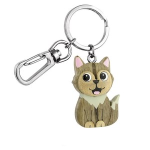 Portachiavi in legno a forma di gatto, prodotto senza scatola - Product Image 1