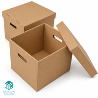 Boîte en papier kraft recyclé avec couvercle et base, poignée découpée, impression de logo personnalisée, boîte de rangement robuste pour cadeaux
