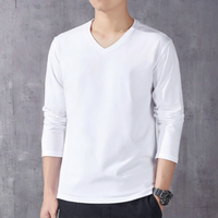 T-shirt basique unisexe à manches longues 100 % coton pour homme, col rond, logo OEM personnalisé, t-shirt uni vierge, 180 g/m², motif uni