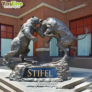 Life Size Outdoor Buildings Decor Bronze Bull And Bear Statue Sculpture