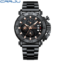 Montre de sport de luxe pour homme CRRJU 2294, très vendue, étanche, avec mouvement à quartz importé, aiguilles lumineuses, calendrier