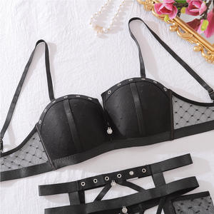 하이 퀄리티 여자의 V-넥 중공 스트랩 란제리 세트 여름과 봄에 대 한 투명 편안한 레이스 - Product Image 4