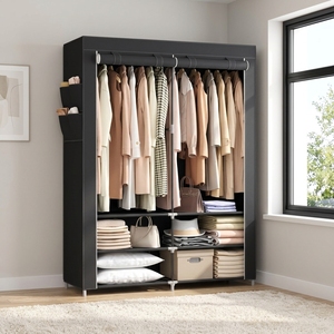 Armoire en tissu <span class=keywords><strong>SONGMICS</strong></span> durable avec 2 compartiments suspendus, étagères, 4 poches, 45x127x176cm, noir, pour chambre à coucher, salon - Product Image 2