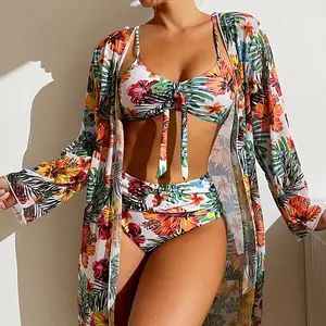 Maiô plus size 2024, 3 peças, roupa de banho, roupa de praia, biquíni estampado, biquíni para cobrir, roupa de banho, roupa de banho, roupa de banho, 2024