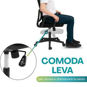 Sedia da Ufficio Ergonomica Nera con Rete Traspirante, Altezza Regolabile, Poggiatesta e Braccioli - Product Image 5