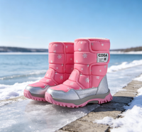 Bottes de neige pour enfants, mi-mollet, imperméables, respirantes, légères, avec imprimé flocon de neige, dessus en tissu, semelle en peluche durable