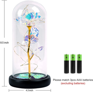 Rose rouge dans un dôme de verre sur une Base en bois série LED fleurs immortelles couvercle de dôme en verre - Product Image 2