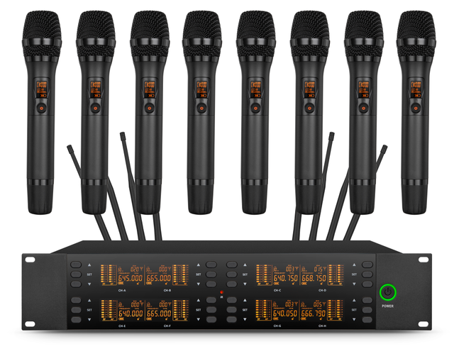 8 Channel Handheld Wireless Microphone Systems Uhf Professional Wireless Microphone for Professional Stage Karaoke Church