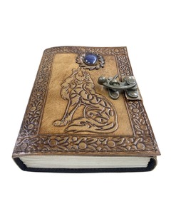 Diario in Pelle Vintage Fatto a Mano con Motivo Lupo per Uomini e <span class=keywords><strong>Donne</strong></span>, Quaderno con Bordo Grezzo e Spirale per Scrittura e Appunti - Product Image 3