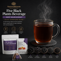 Thé en sachets personnalisable Aurorabloom Five Black Plants, thé santé sans caféine, aux haricots noirs torréfiés, sésame et cassis naturels