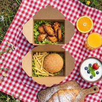 Cajas de Papel Kraft Desechables a Prueba de Fugas con Bisagras para Almuerzo, Logotipo Personalizado, Ecológicas, para Entrega de Alimentos, Restaurantes, Uso Comercial