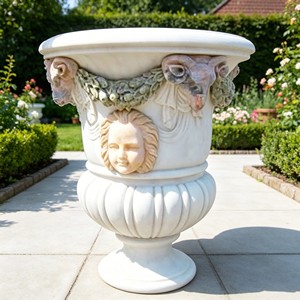 Support à fleurs en pierre sculptée avec tête d'animal de style européen classique, grande jardinière extérieure personnalisée pour hôtels, clubs, parcs et projets d'aménagement - Product Image 1