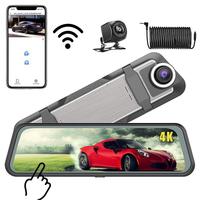 C6 4K Dash Cam dengan Wireless CarPlay Android Auto 9.66 Inch IPS Smart Mirror Depan 4K Belakang HD WiFi Perekam DVR Mobil