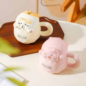 แก้วเซรามิคลายการ์ตูนรูปหมีน่ารัก แก้วกาแฟลายแมวพร้อมฝาปิดรูปสัตว์ 3 มิติ - Product Image 2
