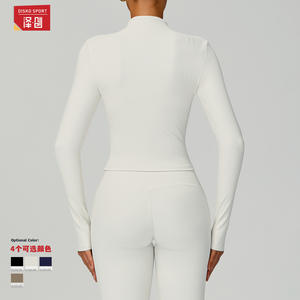 Veste de yoga côtelée à col montant Disko Sport pour femme, manches longues, coupe ajustée, couleur unie, haut de fitness d'extérieur EWT3093 - Product Image 1