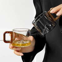 Taza de café de vidrio de 110 ml con mango de madera de nogal, para café recién molido, té, leche, desayuno, para el hogar.