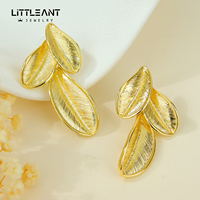 Anting-anting Daun Bertekstur Emas Seri Alam Musim Panas, Anting-anting Daun Besar Vintage Emas 14k untuk Wanita, Perhiasan Telinga Fashion