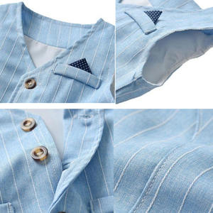 Conjunto de Ropa para Niños, Primavera y Otoño, Traje de Tres Piezas para Niños, Estilo Caballero, Azul a Rayas + Corbata de Moño, Conjuntos de Ropa para Bebés - Product Image 5