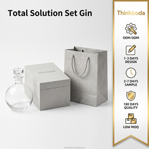 Service de conception professionnel gratuit, coffret cadeau à texture béton, motif pierre grise, carafe à whisky en verre Master - Product Image 1