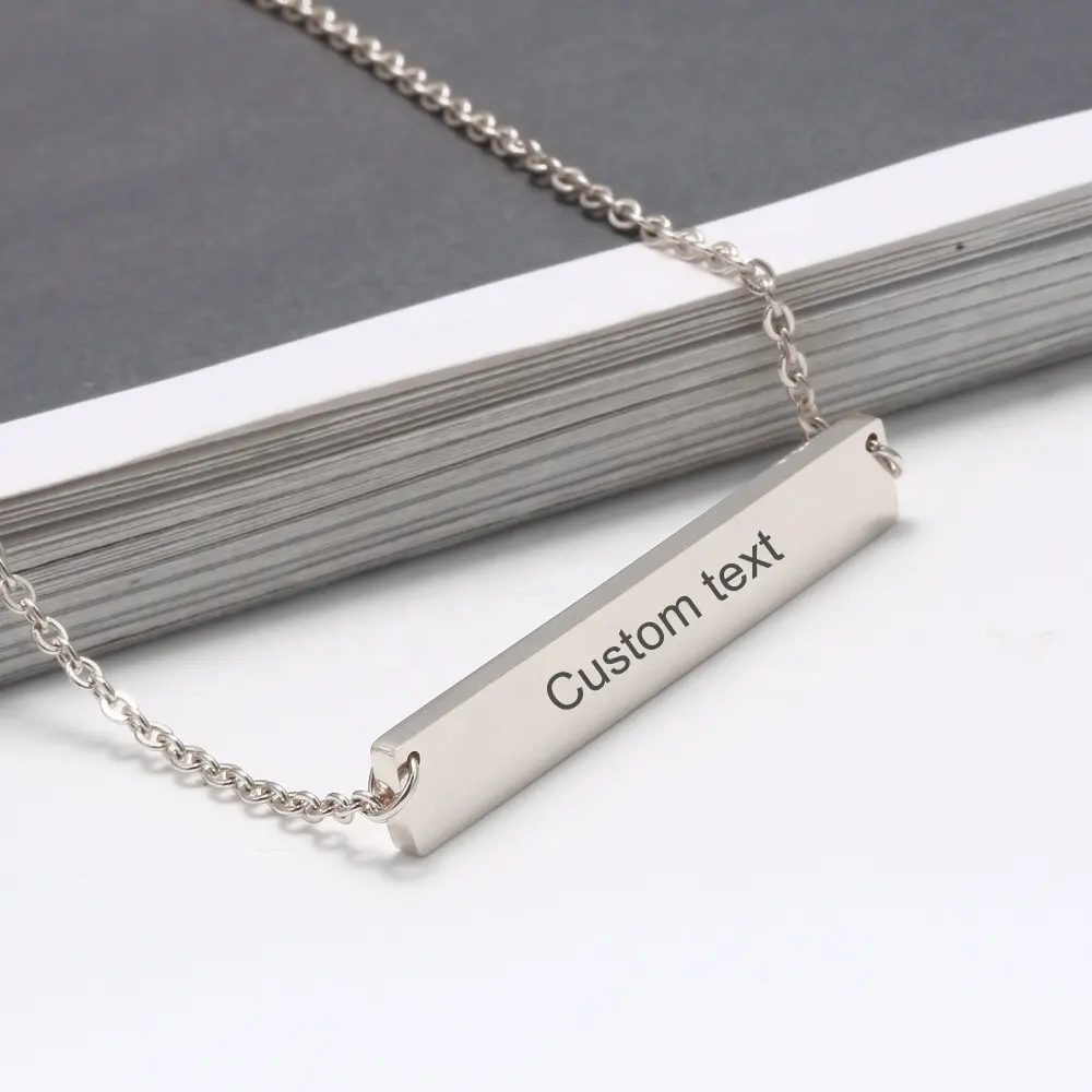 Personalized Name 925 Sterling Silver Jewelry DIY Engraved Name Bar Custom Pendant Necklace