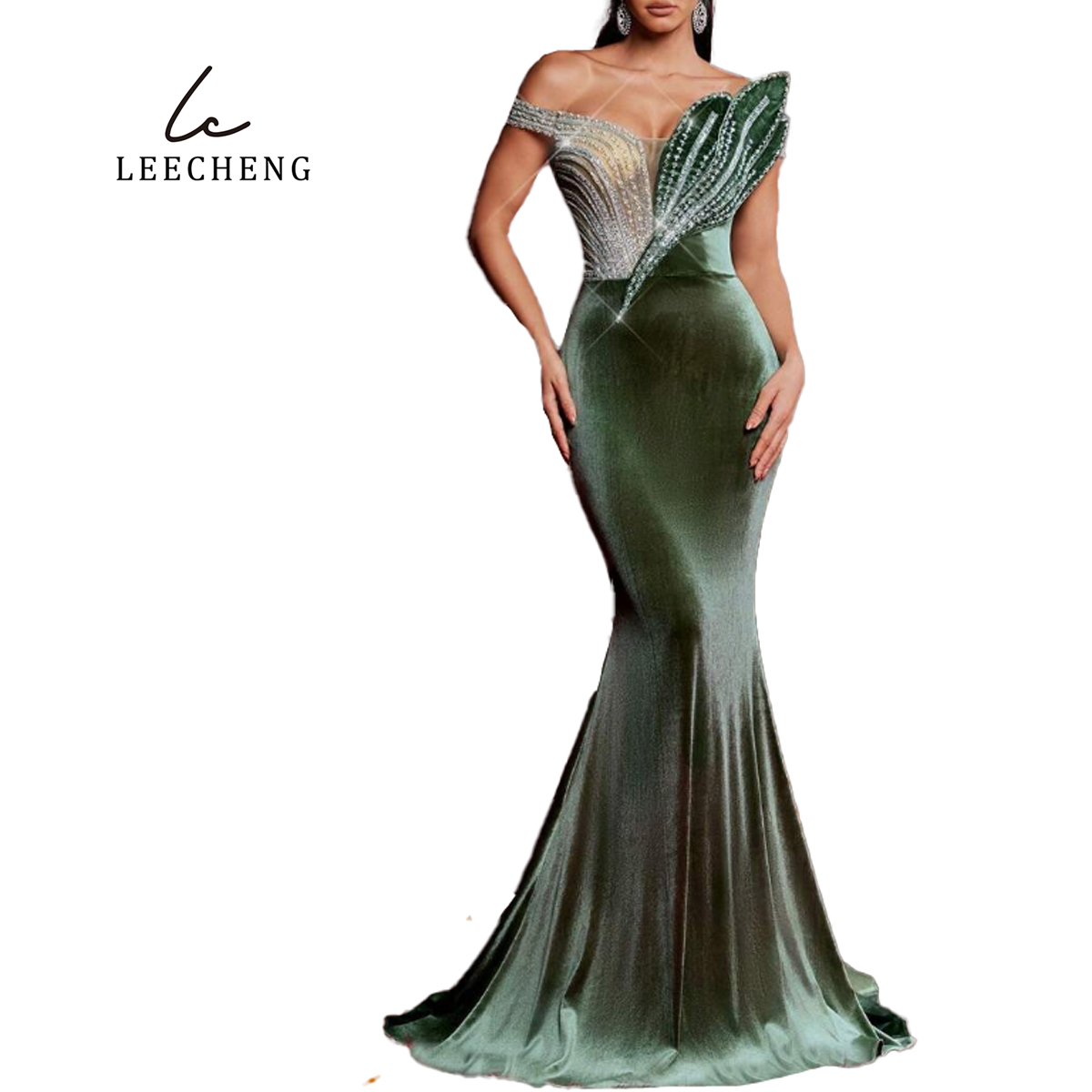 slim fit dress slacks Glamorous Green Mermaid Velvet Prom Dresses Online Flare Sleeve Vintag –  Dbrbridal main image 0