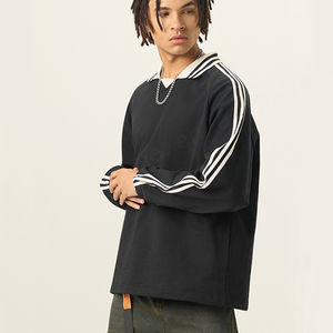 Fabricante Color Block Polo Solapa Cuello Manga larga Punto Retro Streetwear Heavy Duty Buena calidad Oem Hombres Sudadera de algodón - Product Image 3