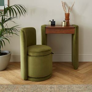 Juego de tocador esquinero de terciopelo vintage, compacto, de madera, <span class=keywords><strong>con</strong></span> <span class=keywords><strong>espejo</strong></span> oculto y taburete para espacios pequeños - Product Image 2