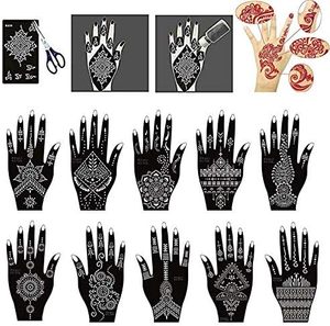 XMASIR, 22 hojas, Kit de plantilla de tatuaje de Henna de plástico, 50 Uds., pegatina de aerógrafo brillante, <span class=keywords><strong>tatuajes</strong></span> <span class=keywords><strong>temporales</strong></span> de Henna negros árabes indios - Product Image 2