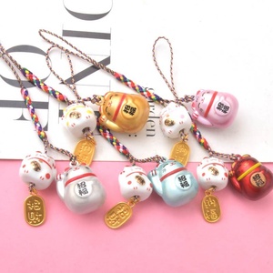 जापानी पीतल की घंटी आशीर्वाद जुड़वां चीनी मिट्टी बिल्ली घंटी डोरी आकर्षण बिल्ली छोटे गीत घंटी फांसी के लिए उपहार - Product Image 4