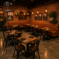 Conjunto de Muebles Resistentes para Restaurante Ron Group, Asientos de Cuero con Forma de L, Mesa Cuadrada de Madera, Silla de Metal, Muebles Personalizados