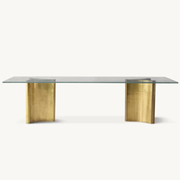 RH DALTON 225DALTON #   Table à manger rectangulaire avec base en acier inoxydable et plateau en verre trempé, mobilier de salle à manger moderne pour hôtel