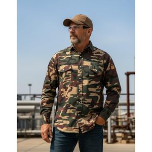 Chemise de travail décontractée pour homme, résistante aux flammes, camouflage FR, 100% coton, légère et respirante - Product Image 2